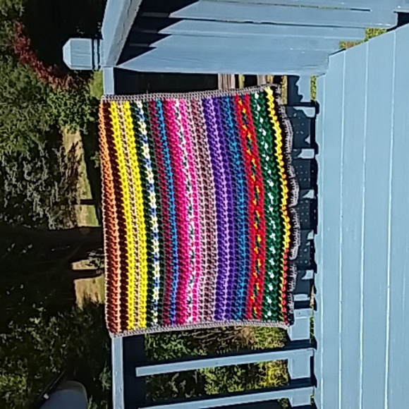 New Textured Crochet Afghan Blanket Muli-Colored Grey Trim - Picture 7 of 7